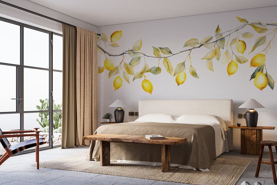 Branche avec feuilles jaunes et citrons