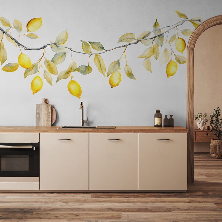 Branche avec feuilles jaunes et citrons