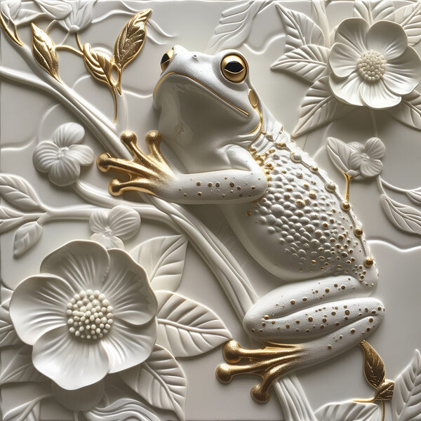 Grenouille décorative sur un motif floral Grenouille décorative sur un motif floral