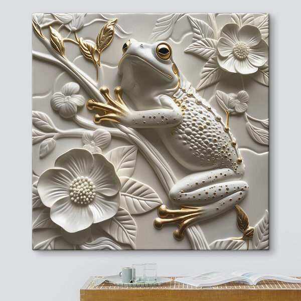 Grenouille décorative sur un motif floral Grenouille décorative sur un motif floral