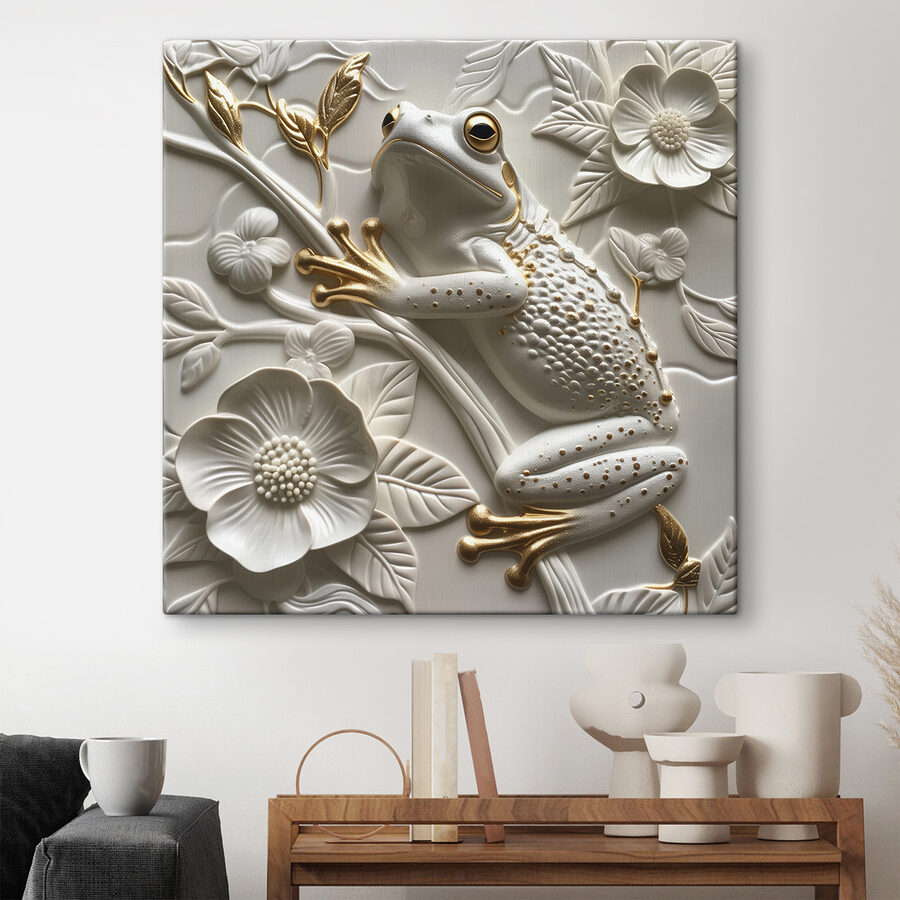 Grenouille décorative sur un motif floral
