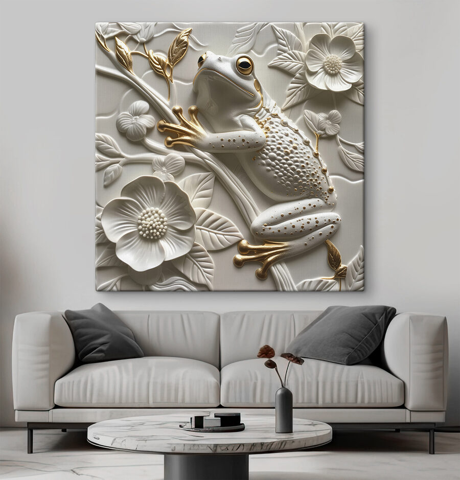 Grenouille décorative sur un motif floral