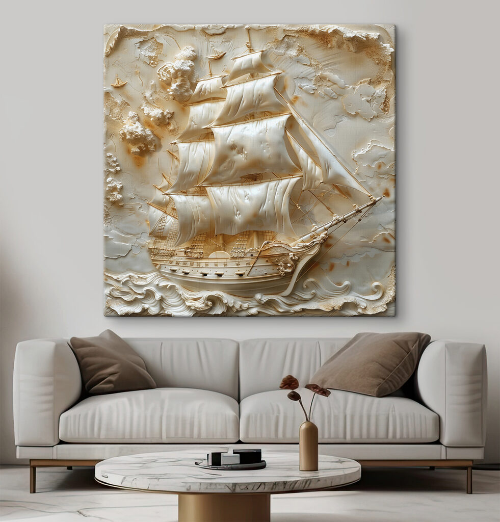 Carved ship with sails