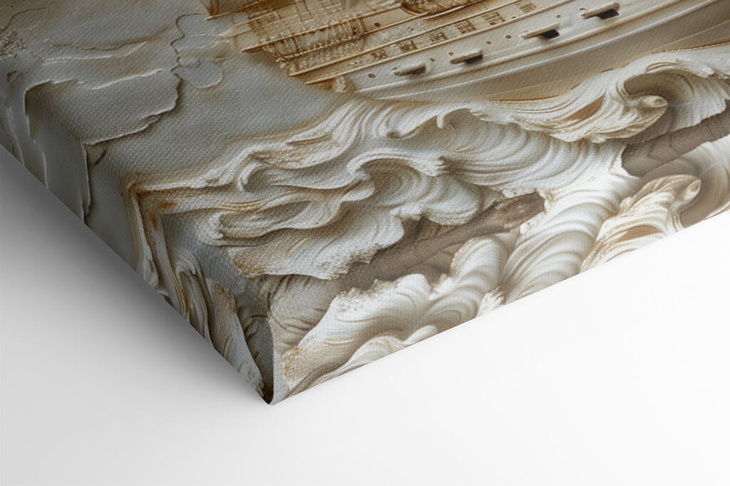 Carved ship with sails