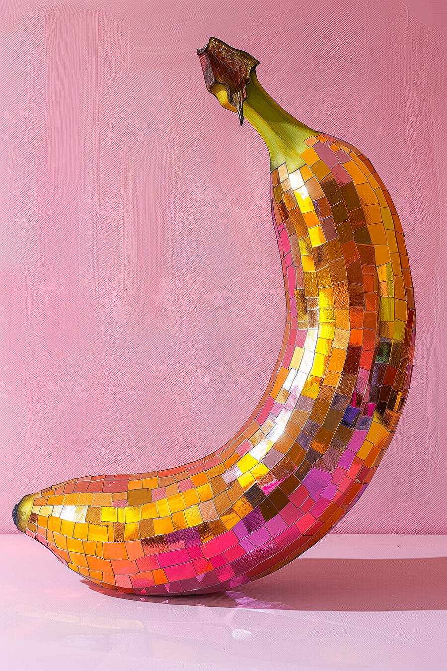 Banane miroir colorée sur fond rose