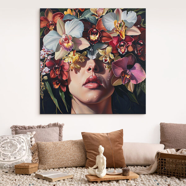 Peinture d'une femme avec des fleurs sur la tête Peinture d'une femme avec des fleurs sur la tête