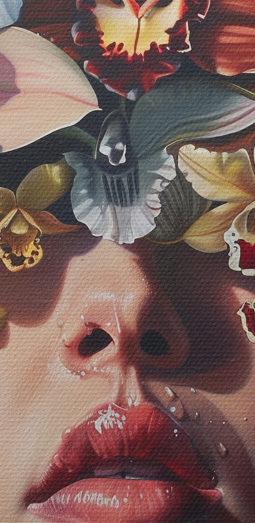 Peinture d'une femme avec des fleurs sur la tête