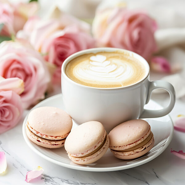 Tasse de café et biscuits sur une assiette Tasse de café et biscuits sur une assiette
