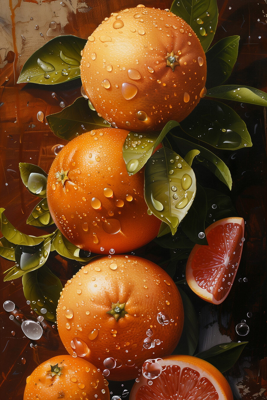 Tableaux Groupe d'oranges avec feuilles et tranches d'orange – Image 9
