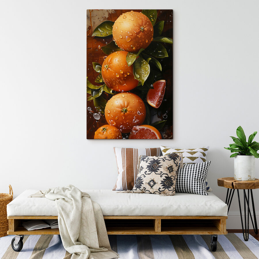 Tableaux Groupe d'oranges avec feuilles et tranches d'orange