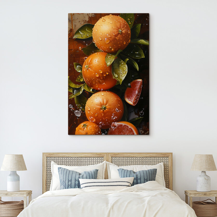 Tableaux Groupe d'oranges avec feuilles et tranches d'orange – Image 2