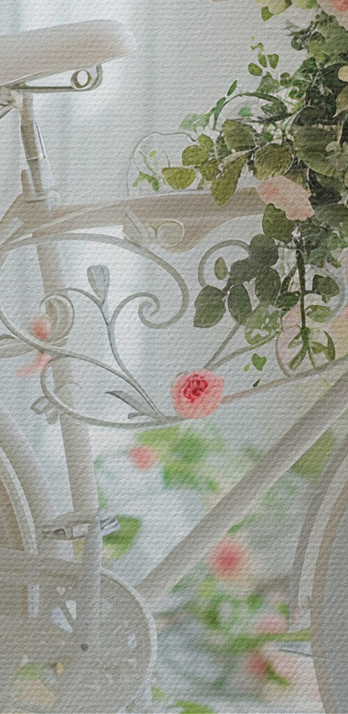 White bicycle with flowers on it White bicycle with flowers on it