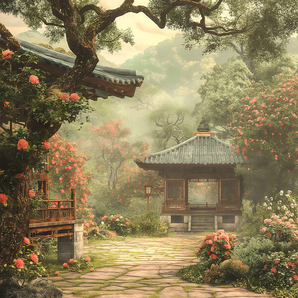 Jardin avec gazebo et arbres Jardin avec gazebo et arbres
