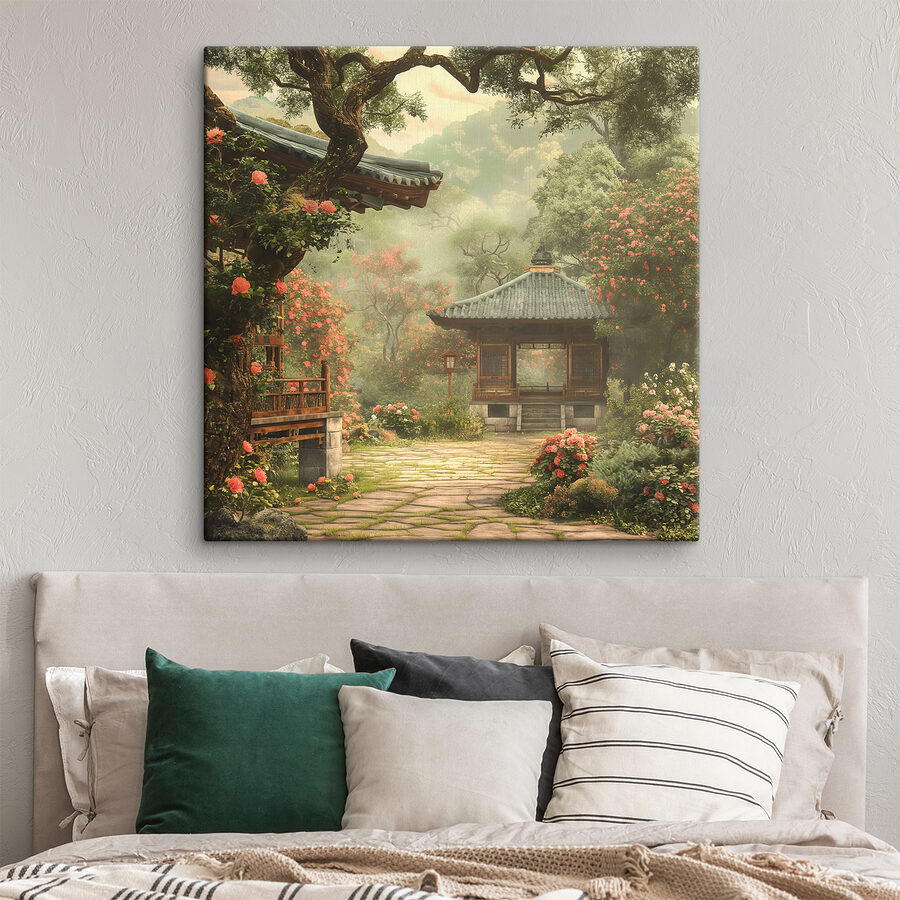 Jardin avec gazebo et arbres