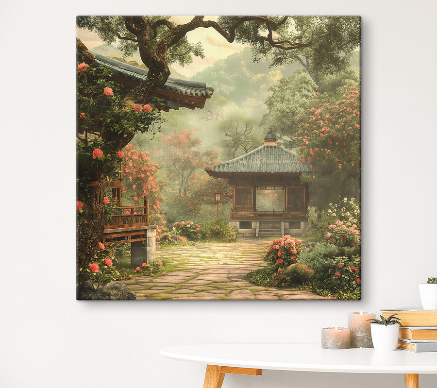 Jardin avec gazebo et arbres