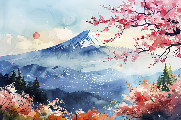 Aquarelle d'une montagne au sommet enneigé Aquarelle d'une montagne au sommet enneigé
