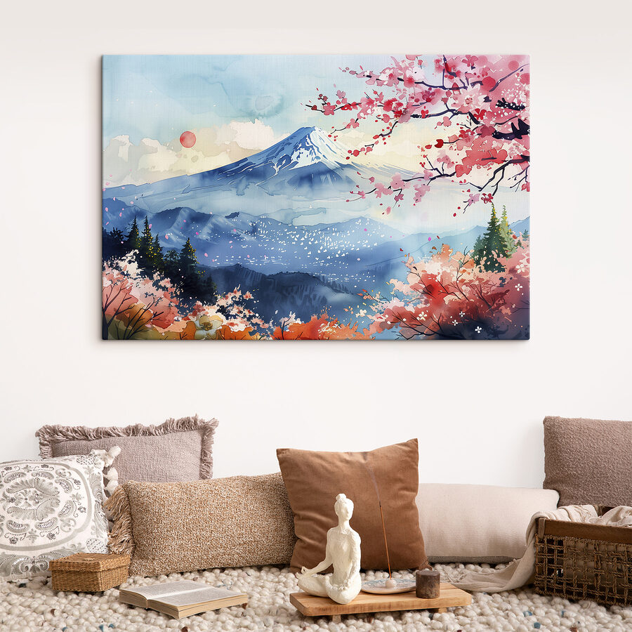 Aquarelle d'une montagne au sommet enneigé