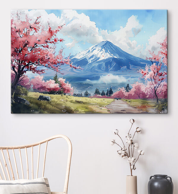 Mont Fuji avec des fleurs roses Tableaux Mont Fuji avec des fleurs roses