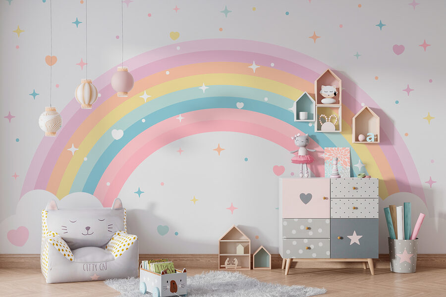 Arc-en-ciel avec nuages et étoiles