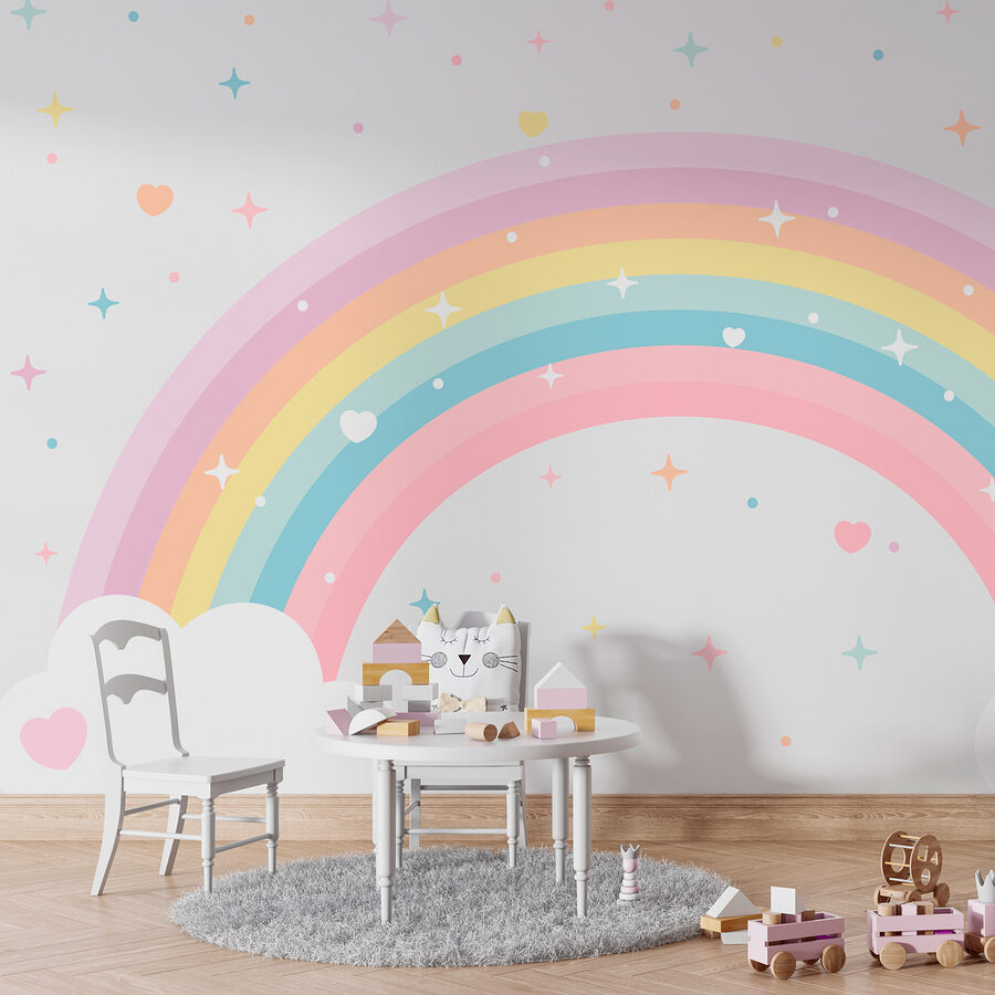 Arc-en-ciel avec nuages et étoiles