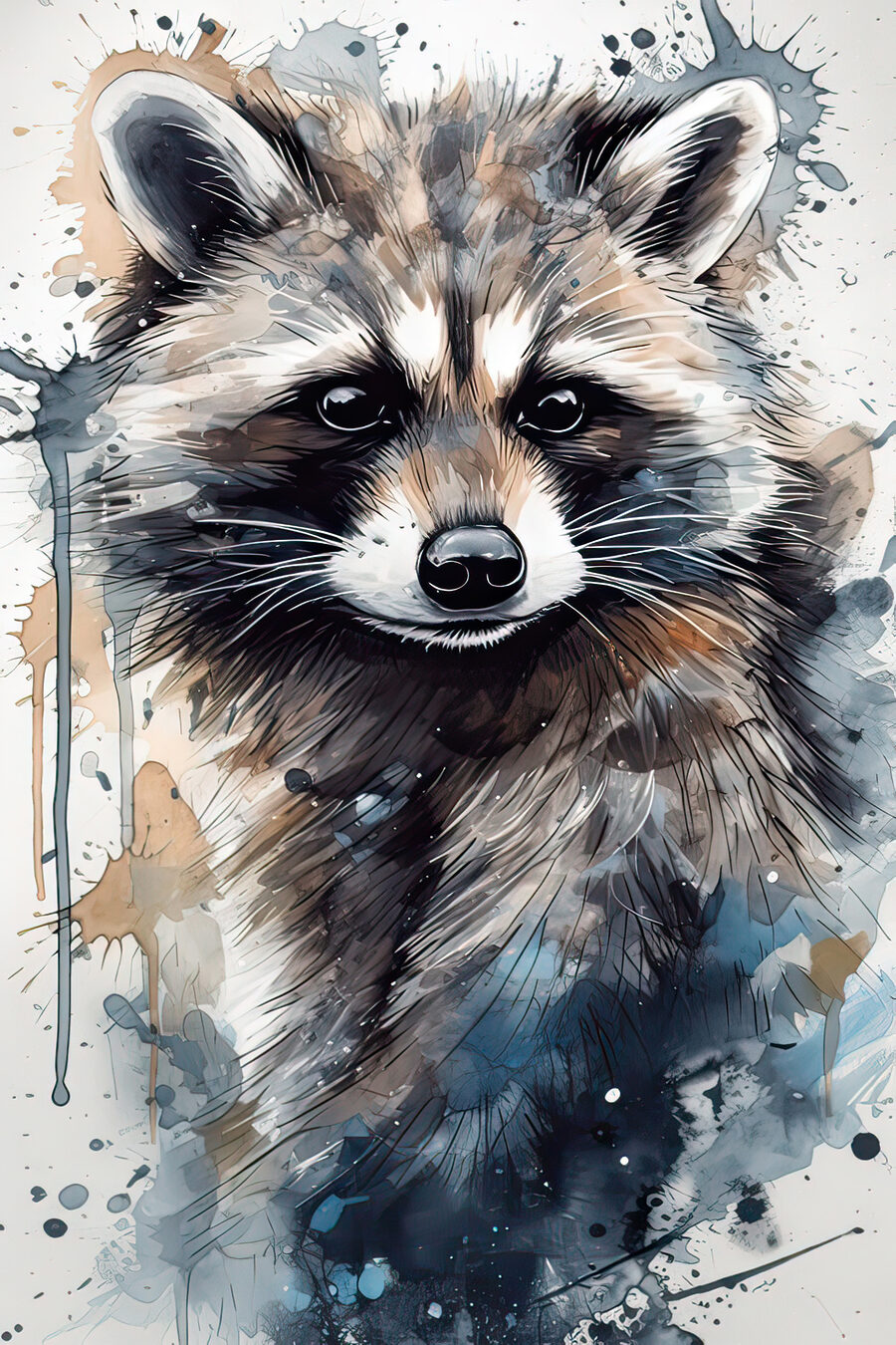 Raton laveur avec des éclaboussures d'aquarelle Raton laveur avec des éclaboussures d'aquarelle
