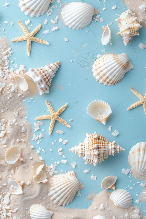 Groupe de coquillages et d'étoiles de mer sur le sable Groupe de coquillages et d'étoiles de mer sur le sable