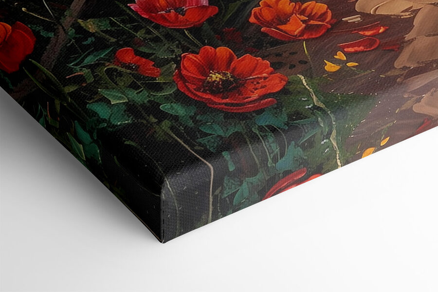 Peinture d'un chemin au bord de l'eau avec des fleurs Peinture d'un chemin au bord de l'eau avec des fleurs