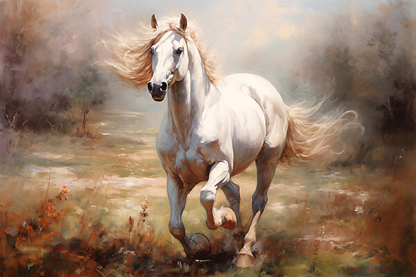 Cheval blanc courant dans un champ Cheval blanc courant dans un champ