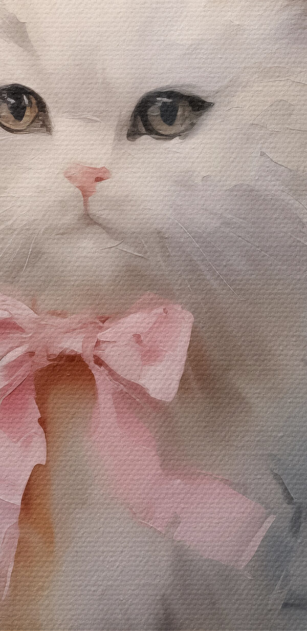 Groupe de chats blancs avec des nœuds roses Groupe de chats blancs avec des nœuds roses