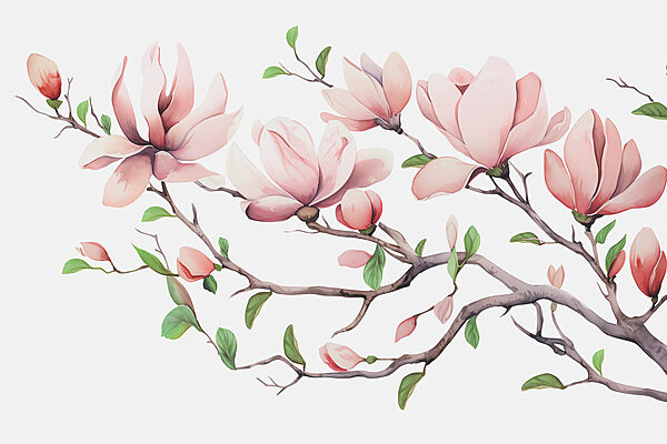 Branche avec fleurs et feuilles roses Branche avec fleurs et feuilles roses