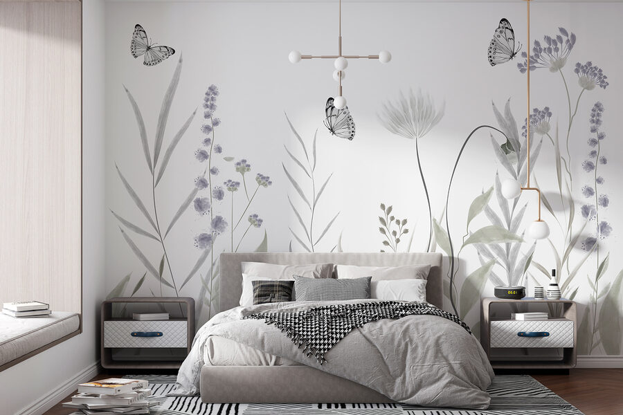 Papillons volant au-dessus des fleurs