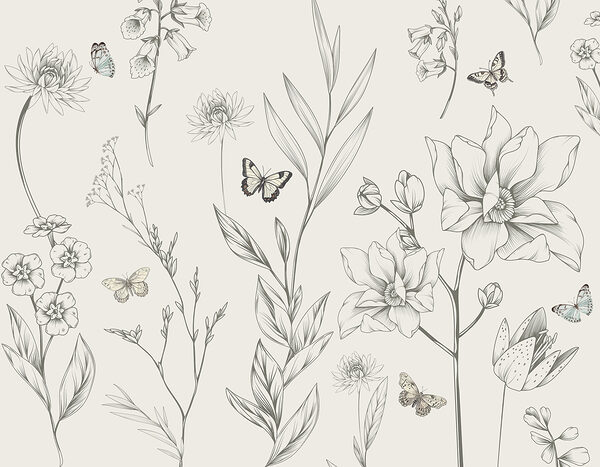 Papier peint avec des fleurs et des papillons Papier peint avec des fleurs et des papillons
