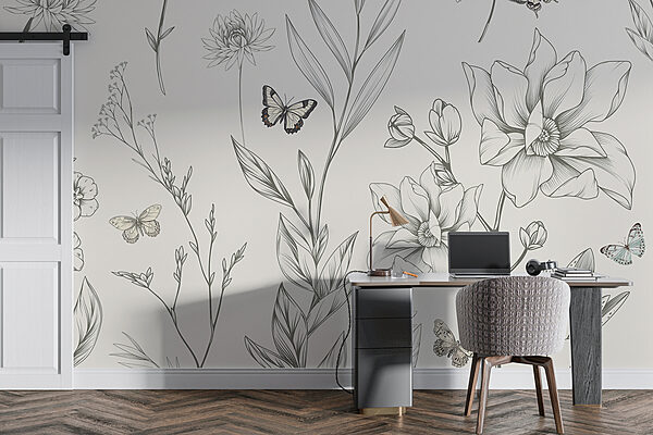 Papier peint avec des fleurs et des papillons Papier peint avec des fleurs et des papillons