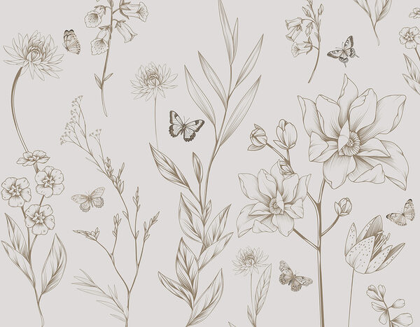 Papier peint avec des fleurs et des papillons Papier peint avec des fleurs et des papillons