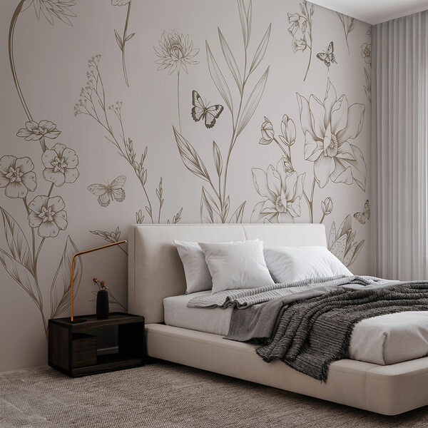 Papier peint avec des fleurs et des papillons Papier peint avec des fleurs et des papillons