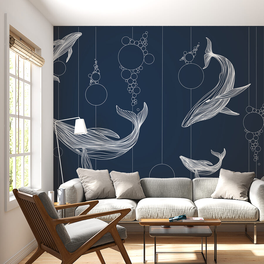 Groupe de baleines et bulles