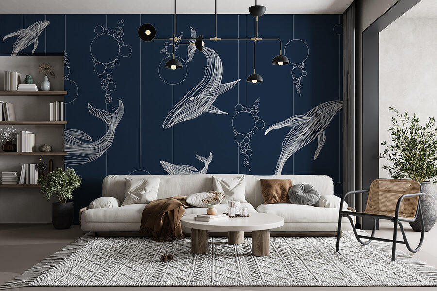 Groupe de baleines et bulles