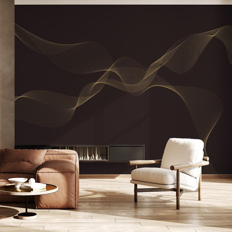 Lignes élégantes et tourbillonnantes sur fond sombre.
