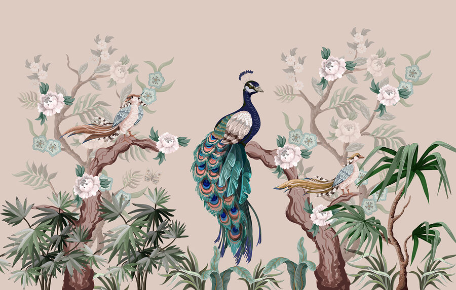 Papier peint Papier peint avec des oiseaux sur des branches – Image 3