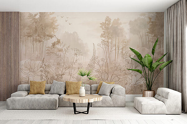 Paysage brumeux avec arbres et plantes Paysage brumeux avec arbres et plantes