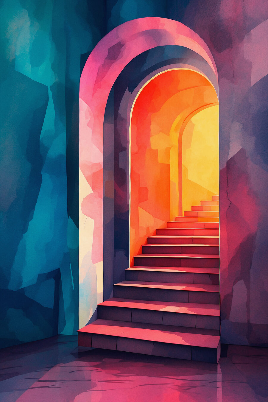 Couloir coloré avec escaliers
