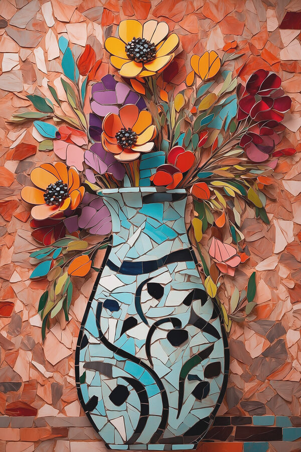 Mosaïque de fleurs dans un vase Mosaïque de fleurs dans un vase