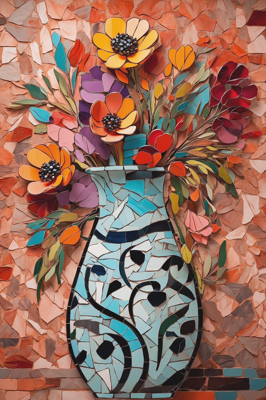 Mosaïque de fleurs dans un vase Mosaïque de fleurs dans un vase