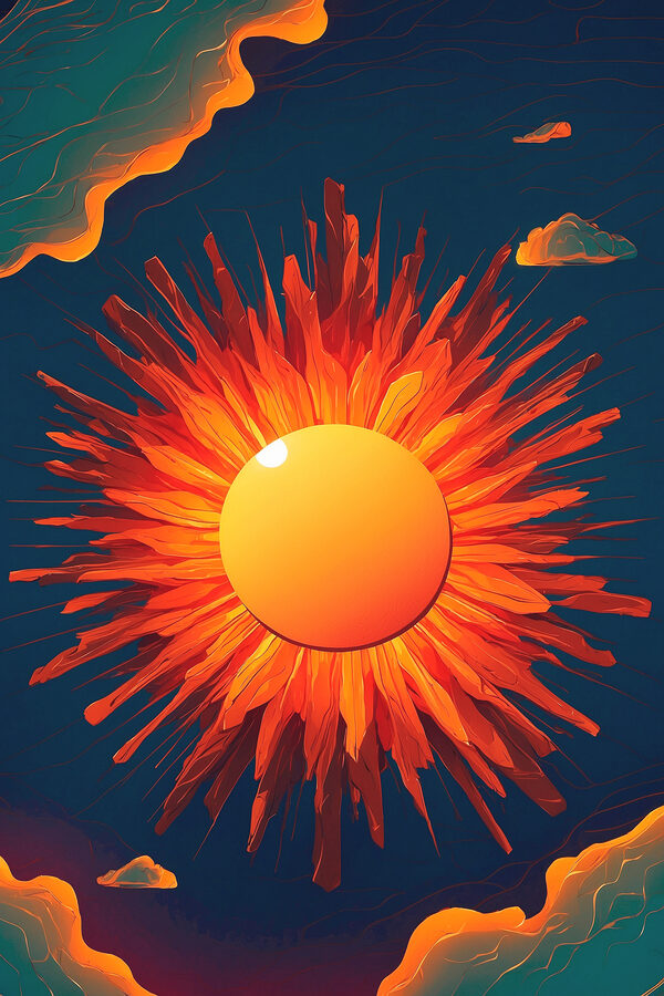 Soleil avec un soleil brillant dans le ciel Soleil avec un soleil brillant dans le ciel
