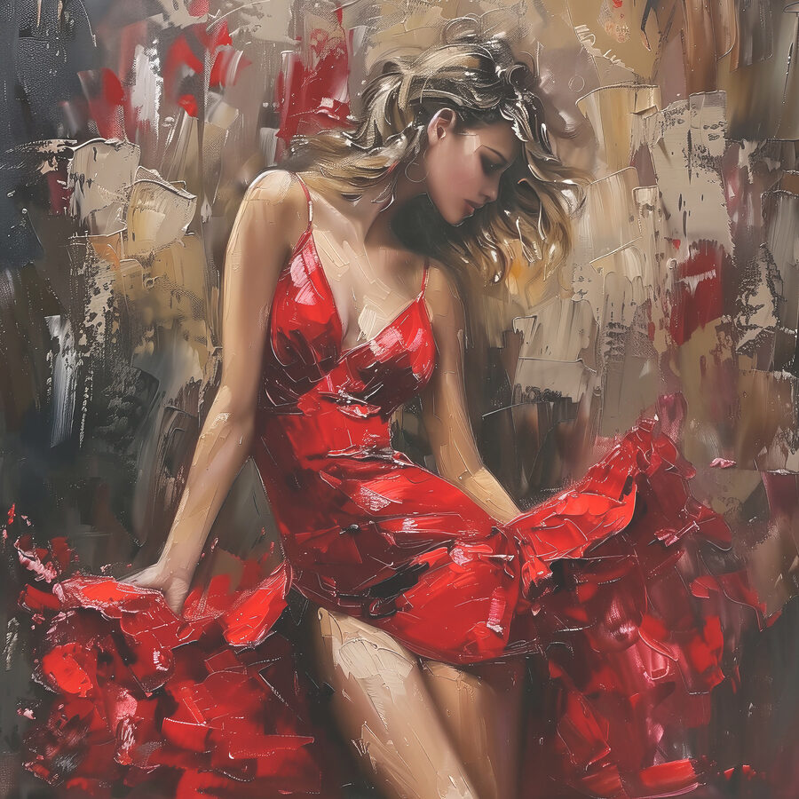 Peinture d'une femme en robe rouge Peinture d'une femme en robe rouge