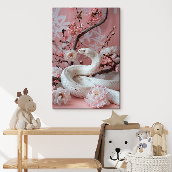 Serpent blanc à fleurs roses Serpent blanc à fleurs roses