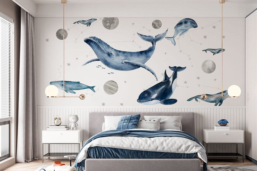 Groupe de baleines et de poissons Groupe de baleines et de poissons