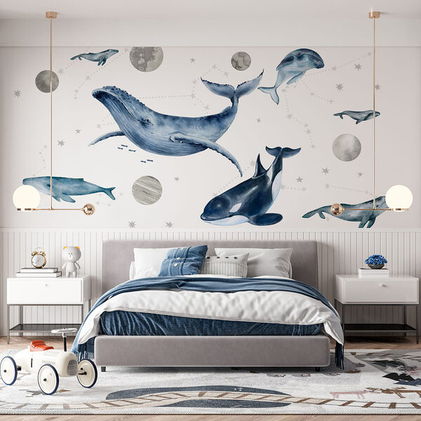 Groupe de baleines et de poissons Groupe de baleines et de poissons