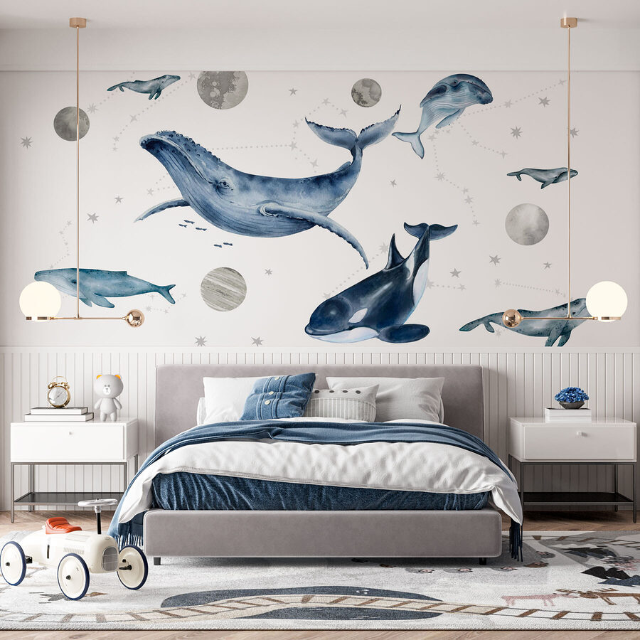 Groupe de baleines et de poissons Groupe de baleines et de poissons