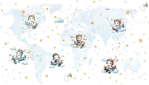 Carte du monde avec des animaux de dessins animés Carte du monde avec des animaux de dessins animés